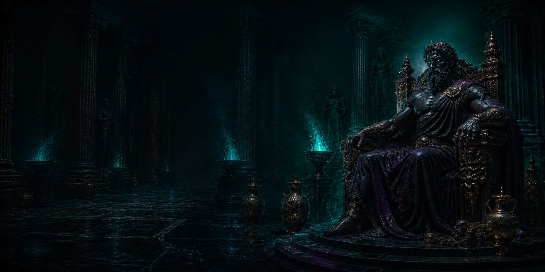 Hades seated in a mythic Vave Casino hall