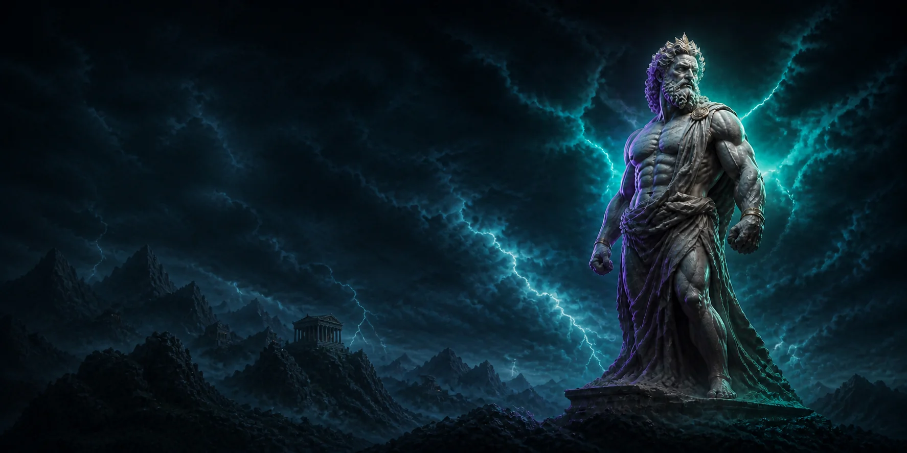 Zeus overlooking a mythic Vave Sportsbook landscape